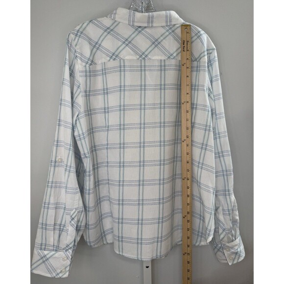 Tommy Hilfiger Women’s XL Plaid Button Down Shirt Blue Green Cotton Roll Tab - Picture 4 of 9